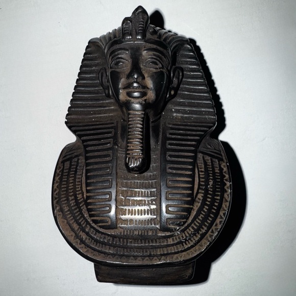 Vintage Hand Carved Egyptian Figurines: Cat + Pharaoh + Pharaoh Queen - Picture 2 of 7